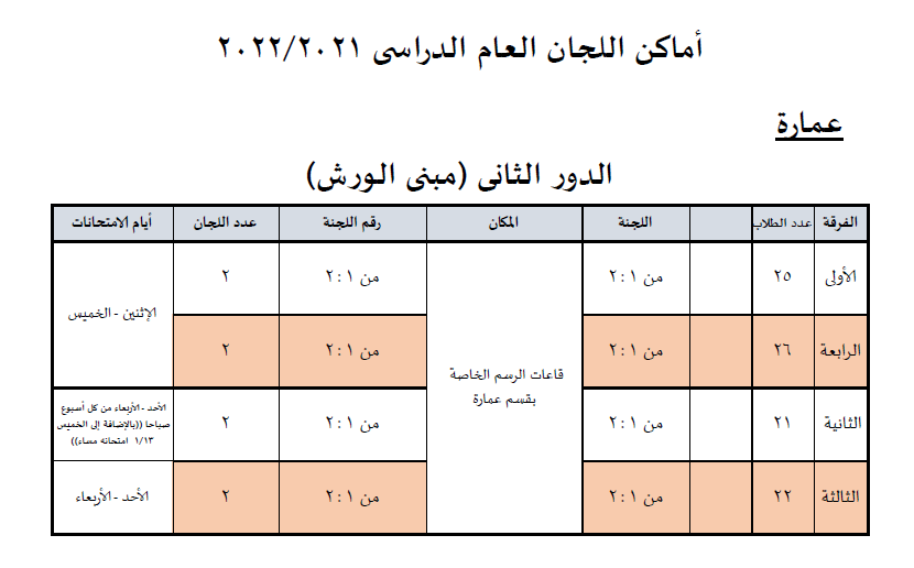 اماكن امتحان عمارة