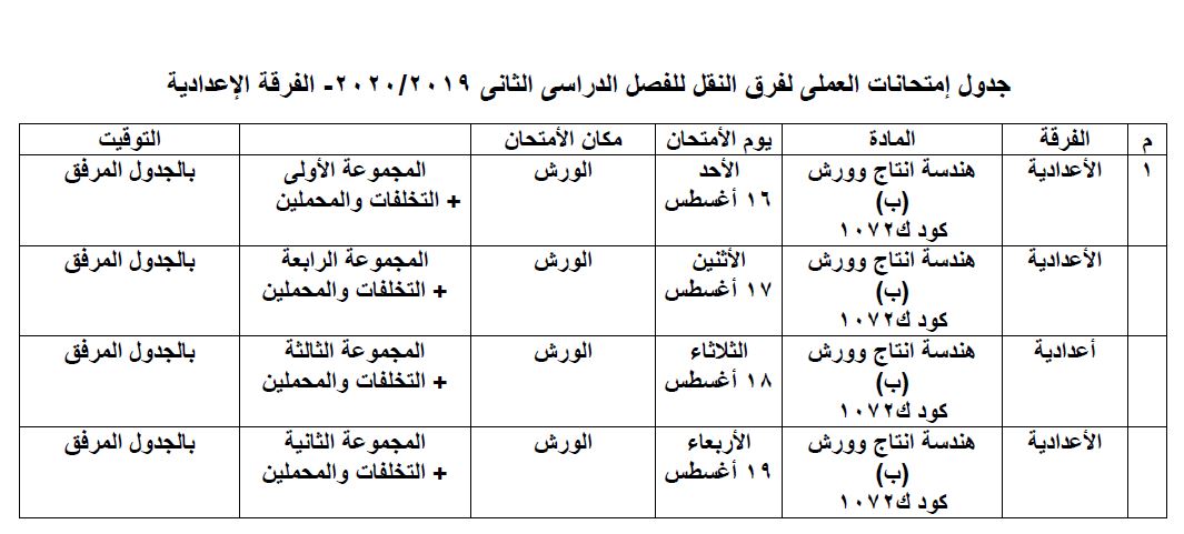 2جدول انتحانات العملى للفرقة الاعدادية