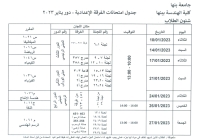 الجدول النهائي لامتحانات الفصل الدراسي الاول للعام الجامعي 2022 - 2023